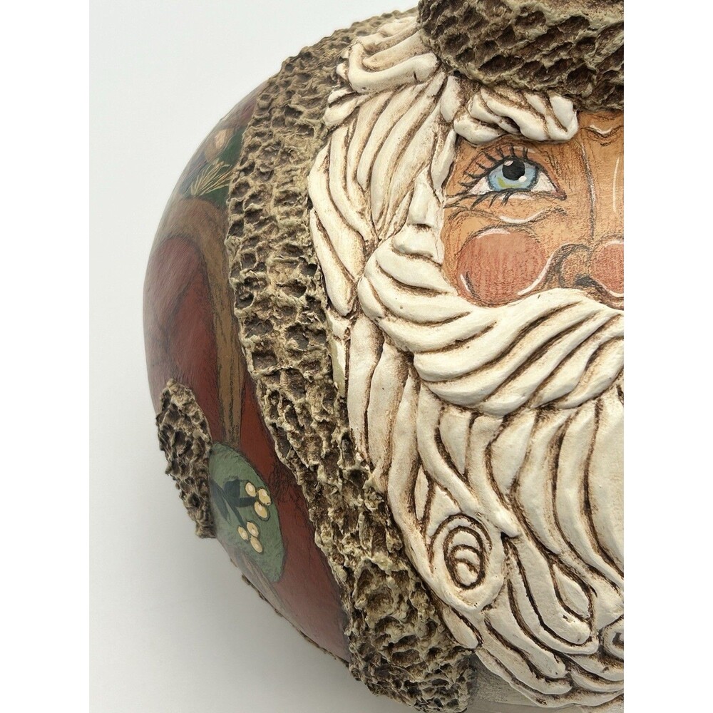Santa Folk Art Painted Gourd Signed Sculpture G2Taylor 1999 #3 Christmas Decor - Picture 9 of 16